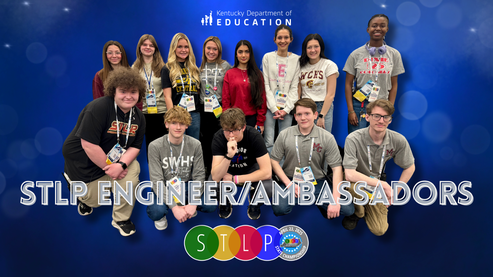 EAs The 2024-25 STLP Engineer/Ambassador team poses for a group photo during the Spring 2025 KySTE conference.